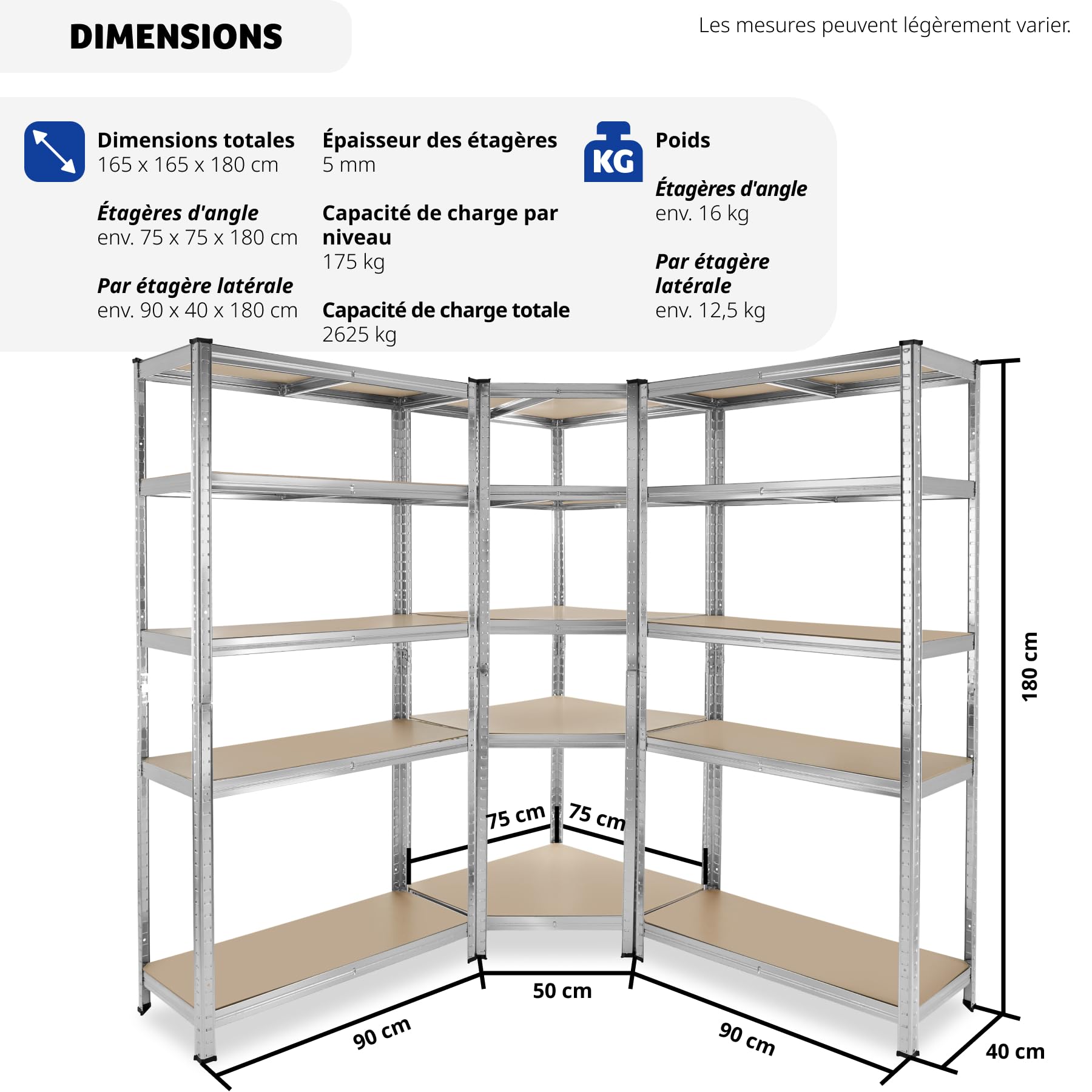 tectake® Étagère Garage Étagère Charge Lourde Meuble de Rangement modulable en métal 15 étagères Max. 175 kg par étagère Rangement Outils Rangement Atelier pneus Rangement buanderie