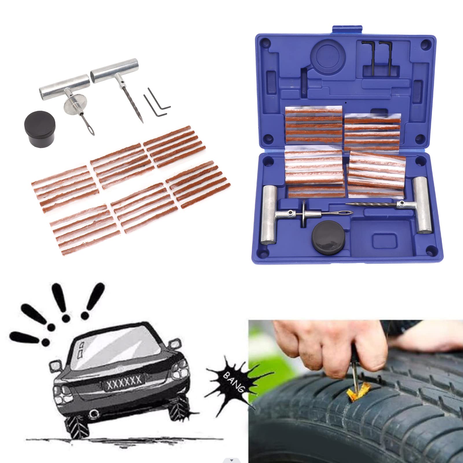 Kit universal de reparación de neumáticos de alta resistencia, set de herramientas de emergencia de acero para tapar pinchazos con mango en T para automóviles, camiones,