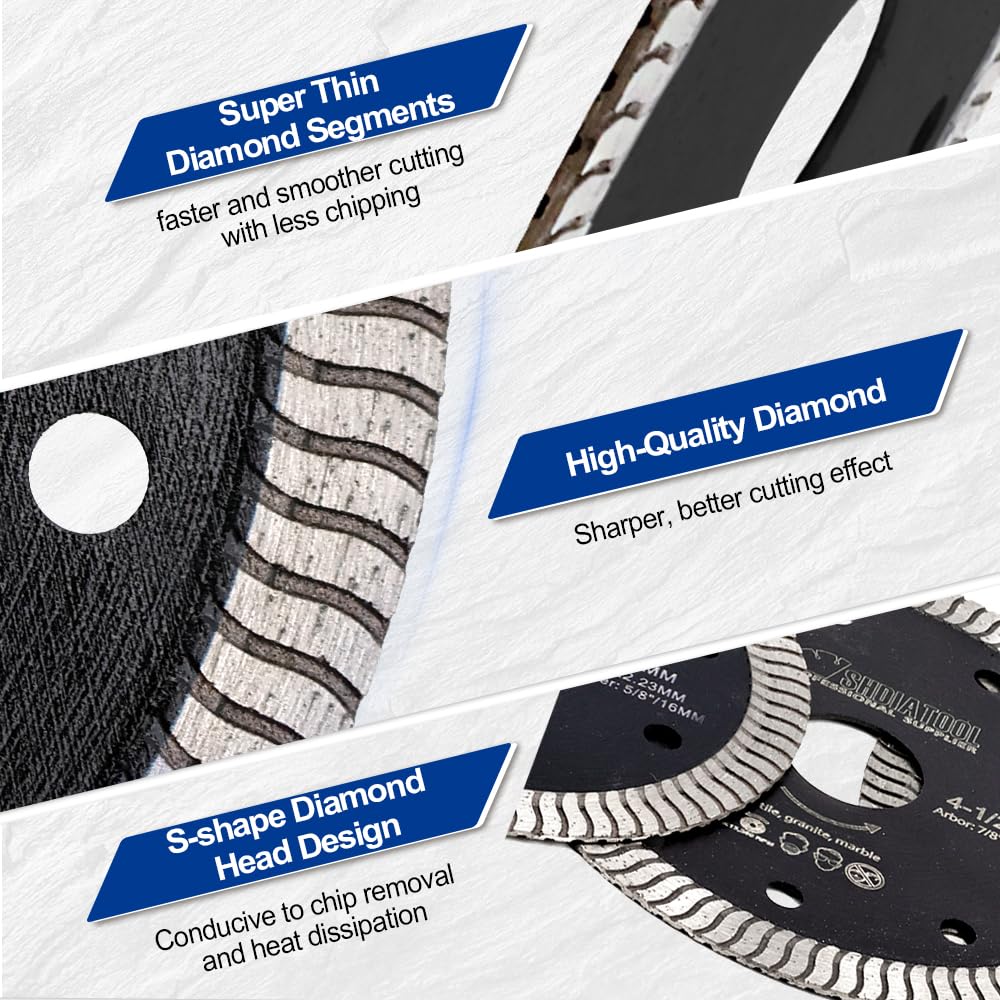 SHDIATOOL Super-Thin Diamond Saw Blade, 4-Inch (105mm) Porcelain Cutting Disc for Tile Ceramic Marble Granite Arbor 7/8 Inch on Angle Grinder(Pack of 4)