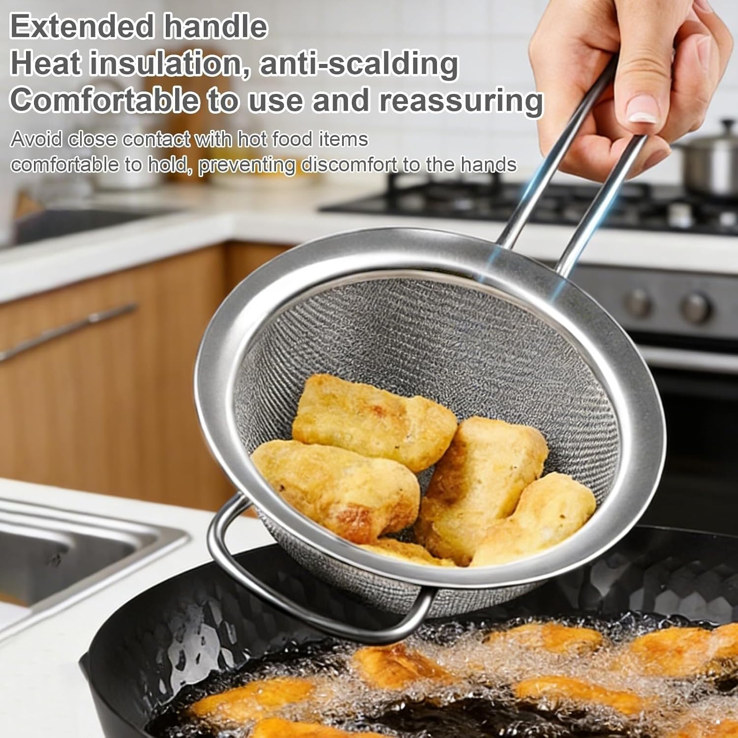 Multi Kitchen Utensil Stainless Steel Cooking Skimmer 100 mesh Drain Water Filter Spoon Ladle Spider Strainer Skimmer Ladle for Cooking &Frying(Set,Large)