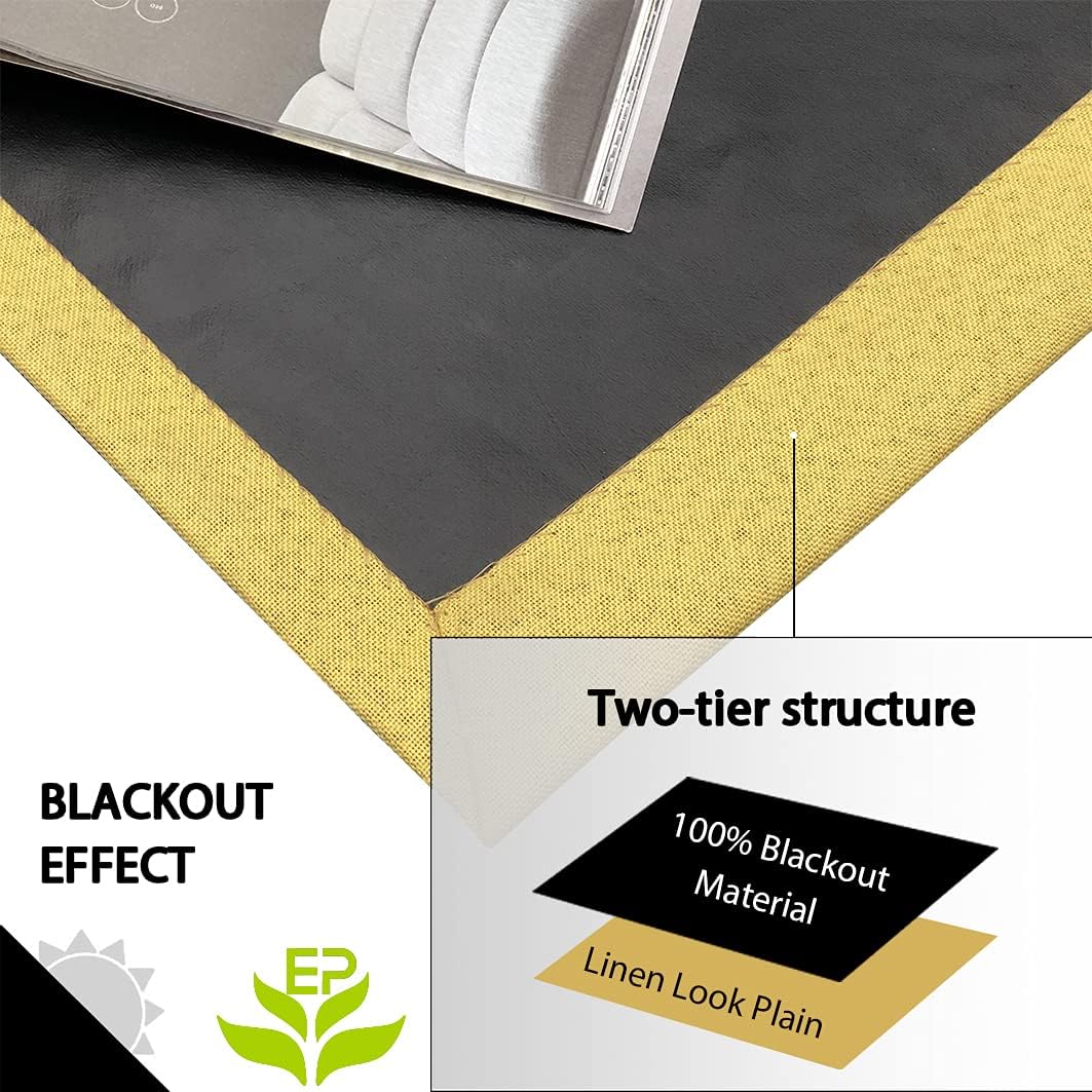 always4u 100% Blackout Curtains Living Room Bedroom Privacy Protection and Noise Reducing Drapes Faux Linen Burlap Textured Window Treatment(2 Panels×W54×L84inch,Gold)