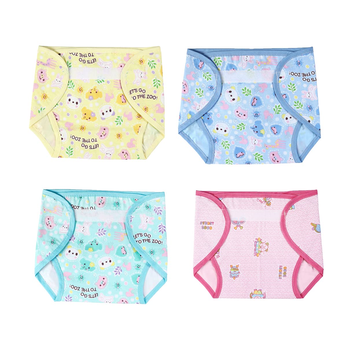 Mothers ChoiceReusable Inside Plastic Outside Cotton Nappies / Waterproof U shape Nappies With Belt For Insert / Cloth Diaper or Langot With Strap Closure (Pack 4 - Newborn)