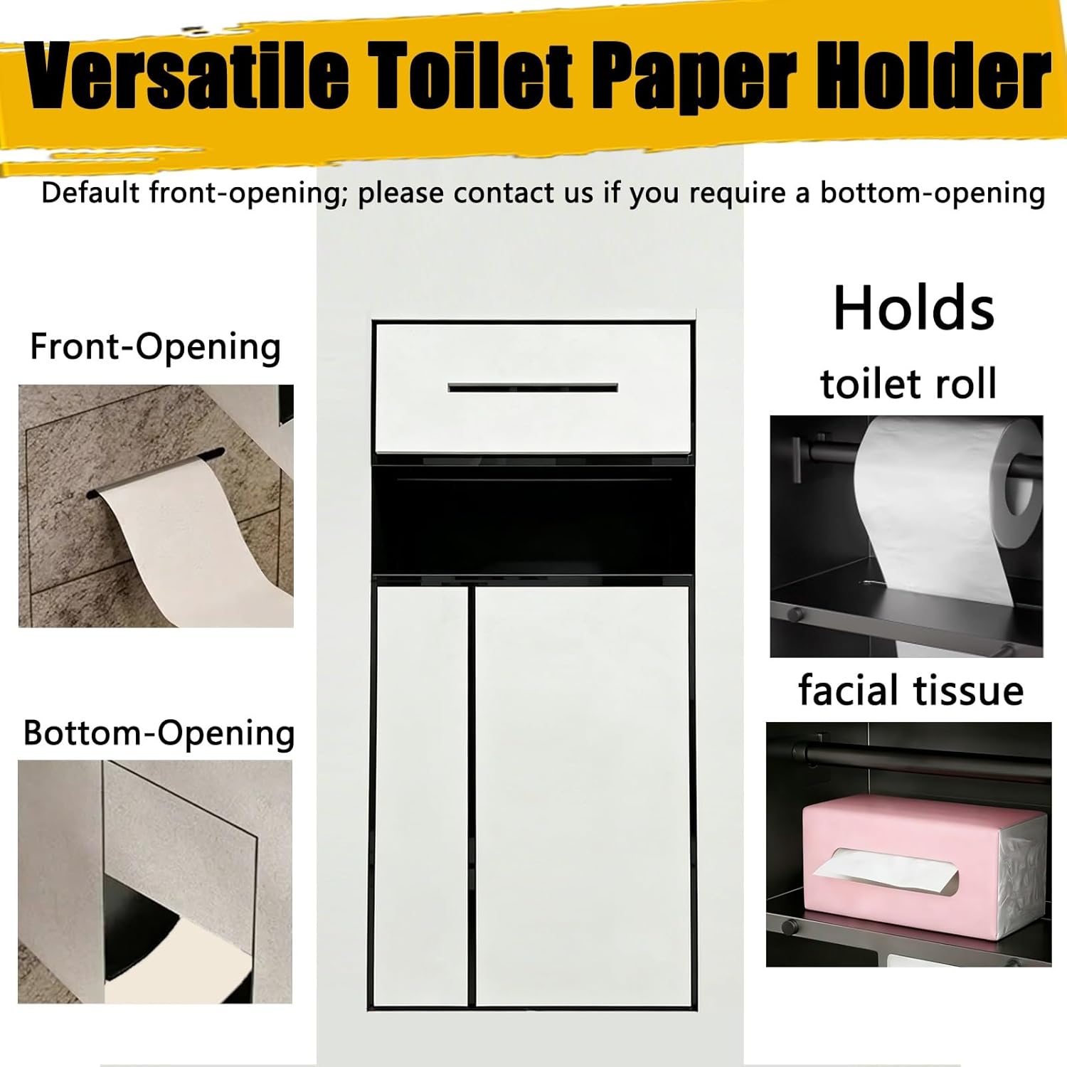 4-in-1 Shower Niche Storage Cabinet, Recessed Toilet Paper Holder with Dispense, Tile Ready Toiletries Storage Rack for Toilet Utensils Storage