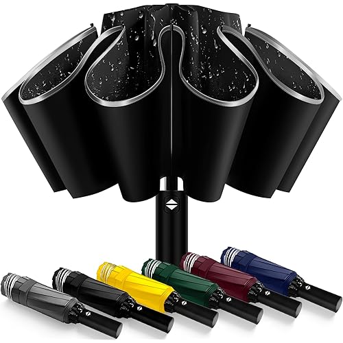 Travel Umbrella Superior, Beautiful & Compact, Large Strong but Light Portable and Automatic Folding Rain Umbrella, Premium Grip, Fits Car & Backpack