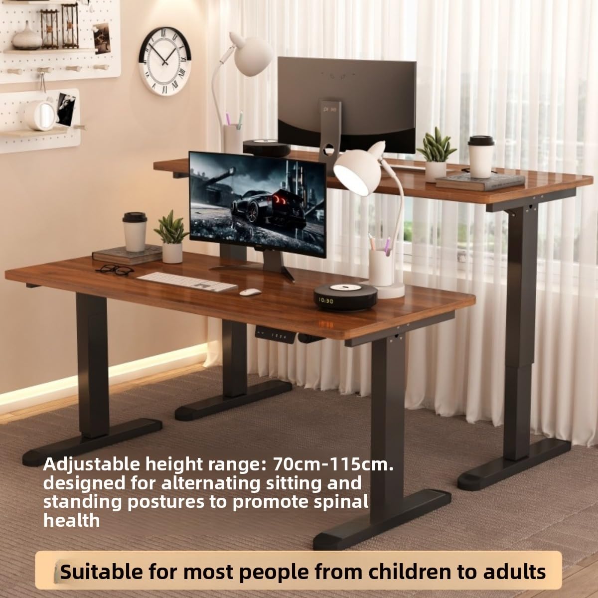 Scrivania elettrica regolabile in piedi con doppio o in legno massello Sistema di sollevamento silenzioso per Home Office & Gaming Ergon Design per comfort e produttività