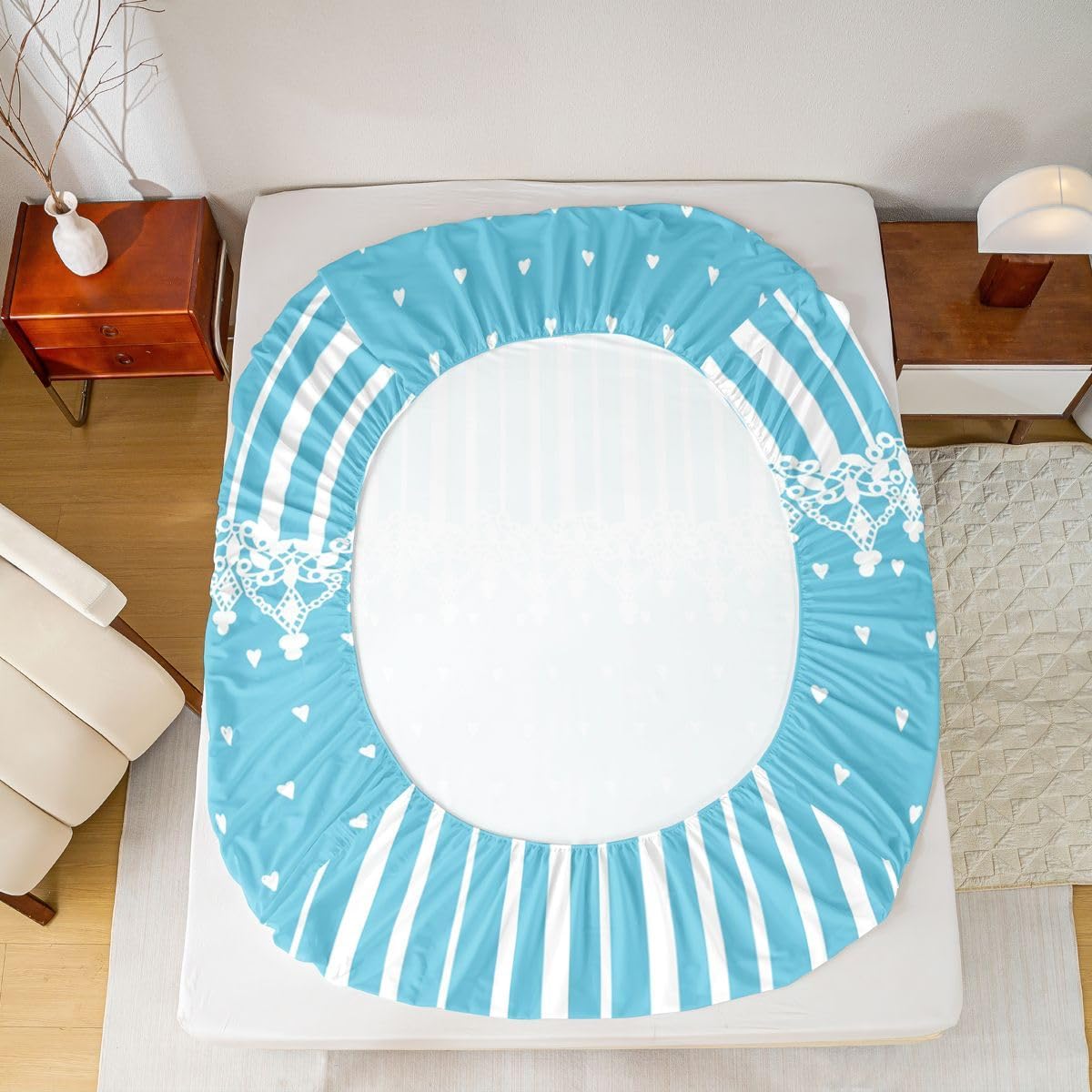 Erosebridal Blue Heart Striped Bed Sheets Twin for Girls Boys Kids