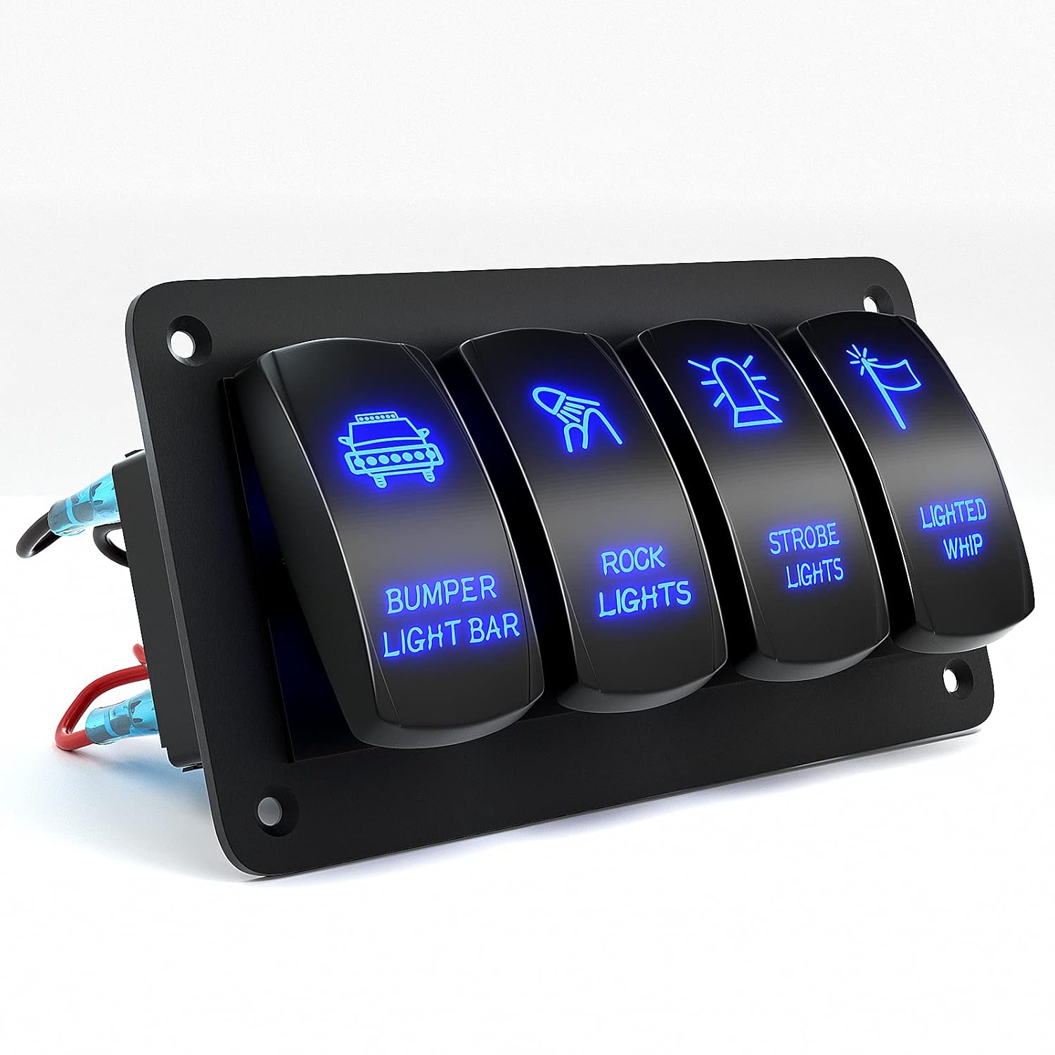 Customize Toggle Switch Panel 4 Gang Rocker Light Bar Switches Waterproof for Pickup Truck Car UTV Off Road Marine