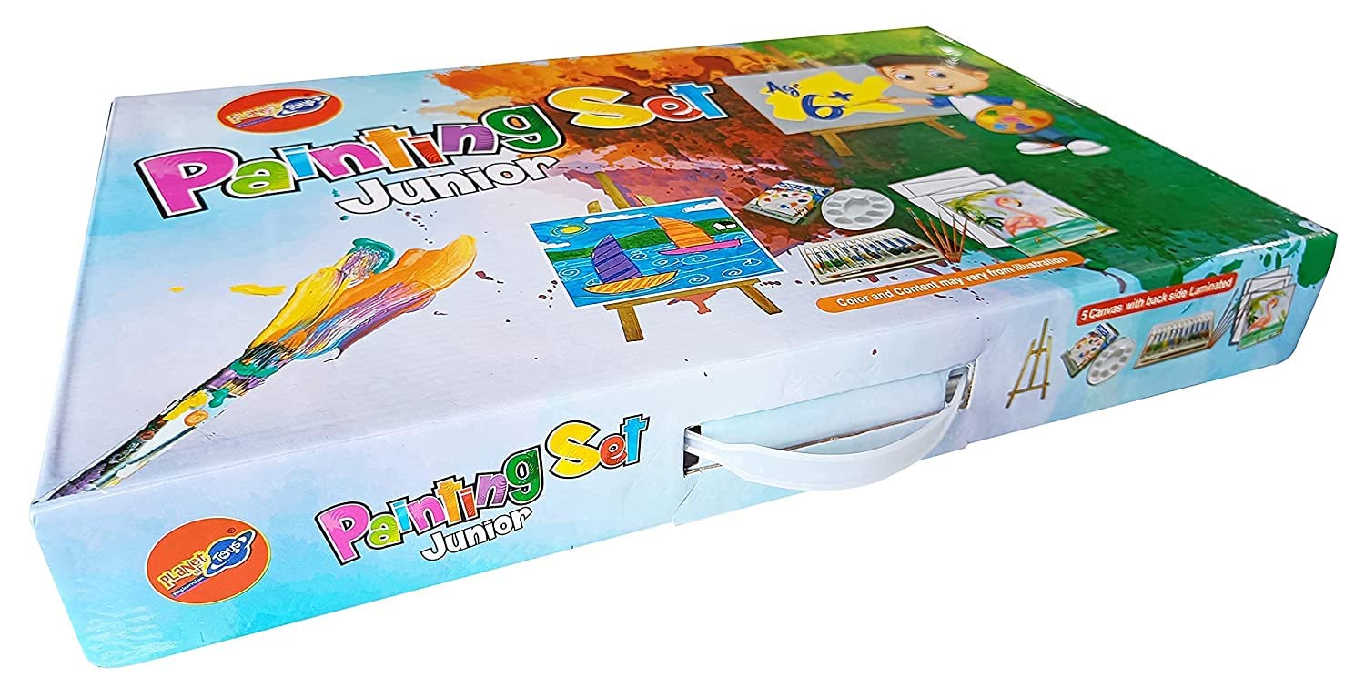 Planet of Toys Painting Set For Kids 6-12 Years Boys & Girls | Canvas Kit With Wooden Easel Stand | Water Color Tube, Color Mixing Palette & 6 Brushes - Image 7 thumbnail