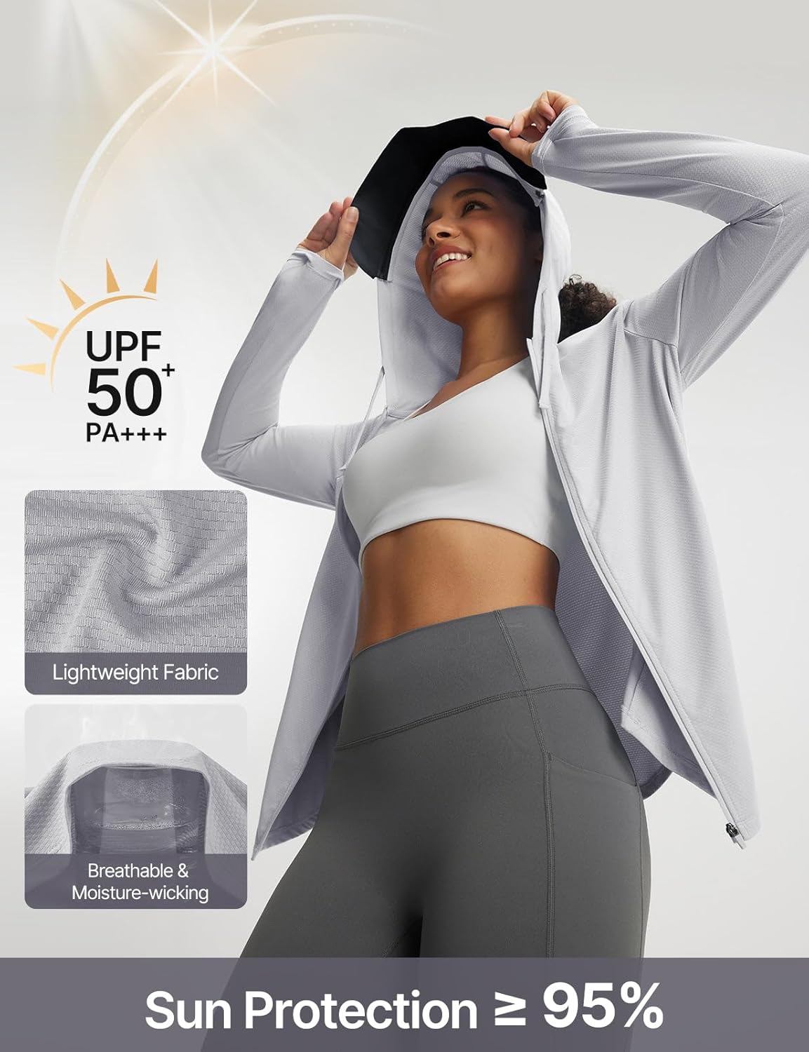 baleaf Women's Sun Jacket with Removable Brim UPF 50+ Lightweight UV SPF Shirts Long Sleeve Full Zip Up Hoodie Outdoor Hiking - Image 4