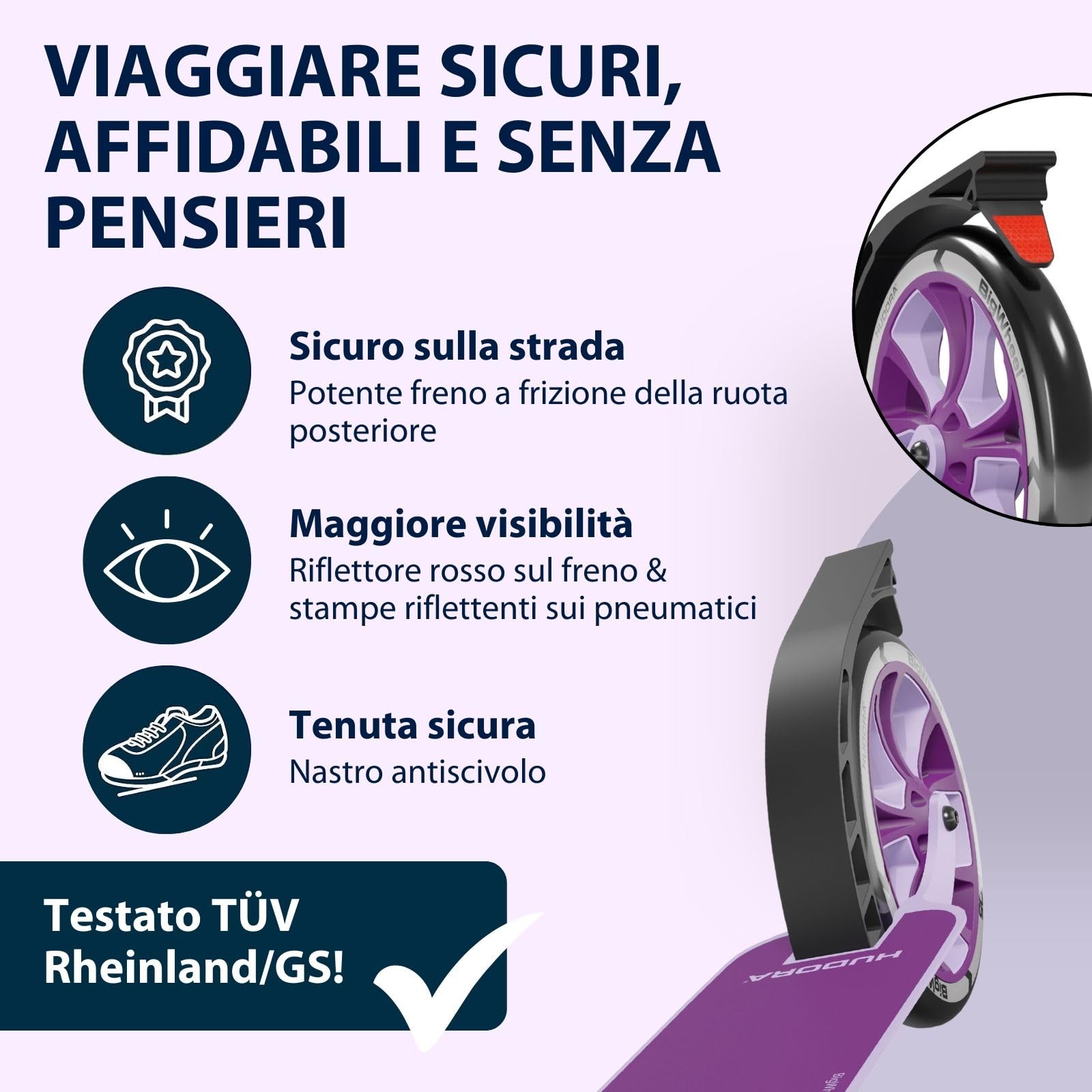 HUDORA Monopattino BigWheel® 205 Advanced - Monopattino comodo in alluminio sicuro per peso fino a 100kg - Altezza regolabile e struttura pieghevole - Monopattino bambini/ragazzi e adulti