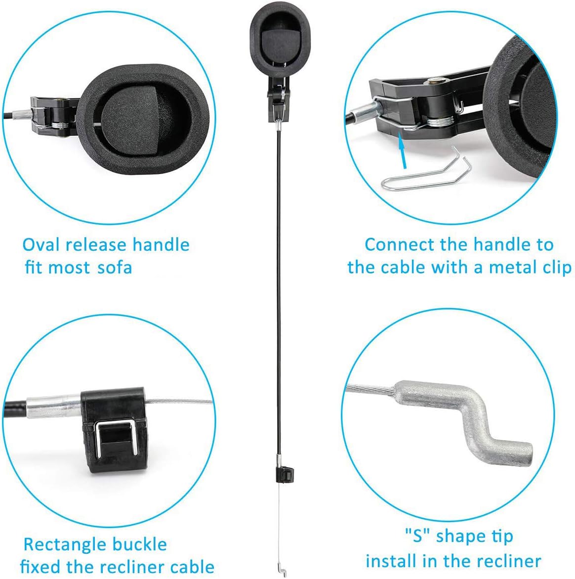 ICYANG Universal Oval Black Plastic Sofa Chair Recliner Release Pull Handle, Exposed Cable Length 4.75", Total Length is Medium at 31", fits Ashley and Major Recliner Brands Sofa