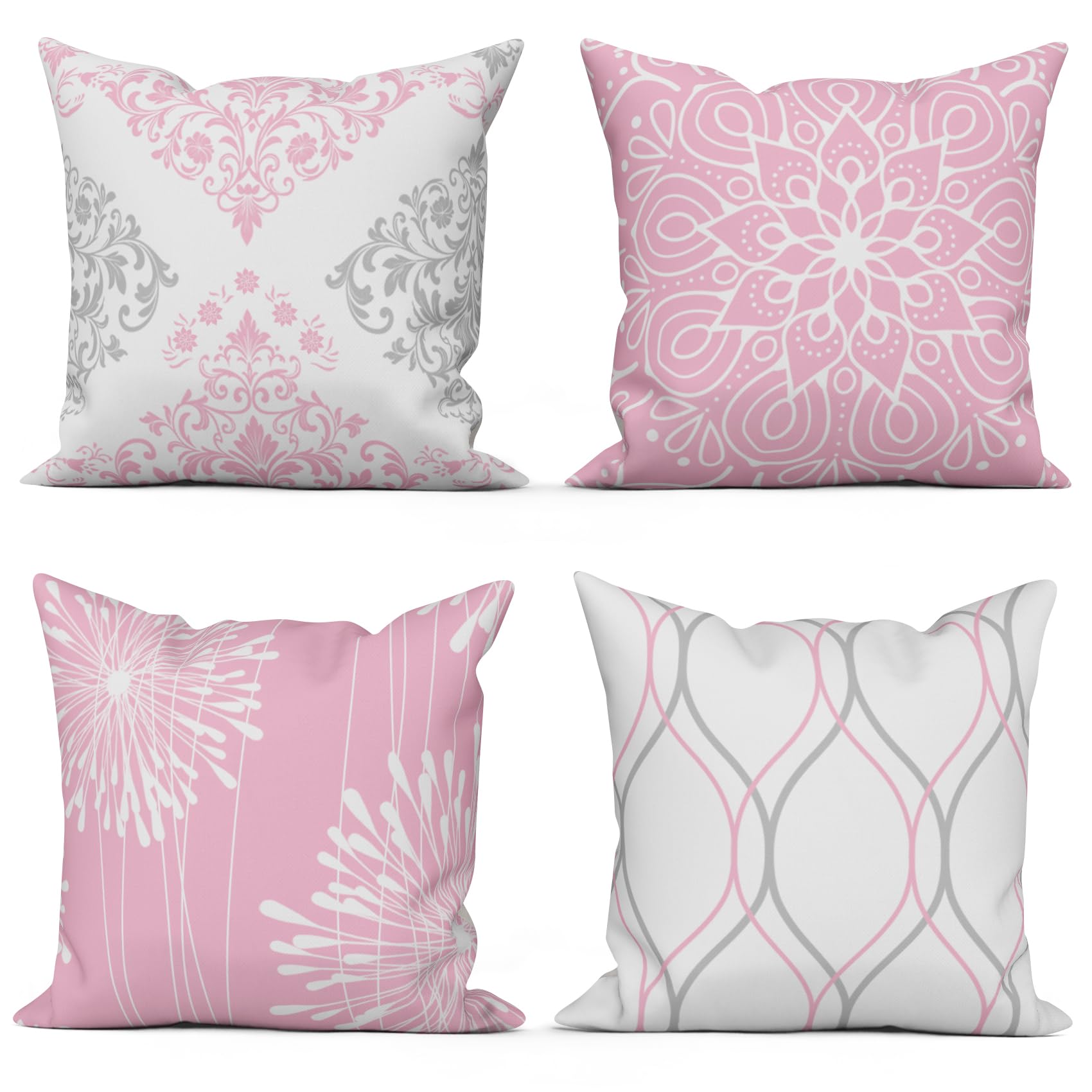 ASDCXZ Pink Cushion Cover 40x40 Set of 4, Pink and White Modern Simple Geometric Square Couch Sofa Decorative Pillow Cushion Covers, Farmhouse Washable Polyester Textile Outdoor Pillowcase — image 1