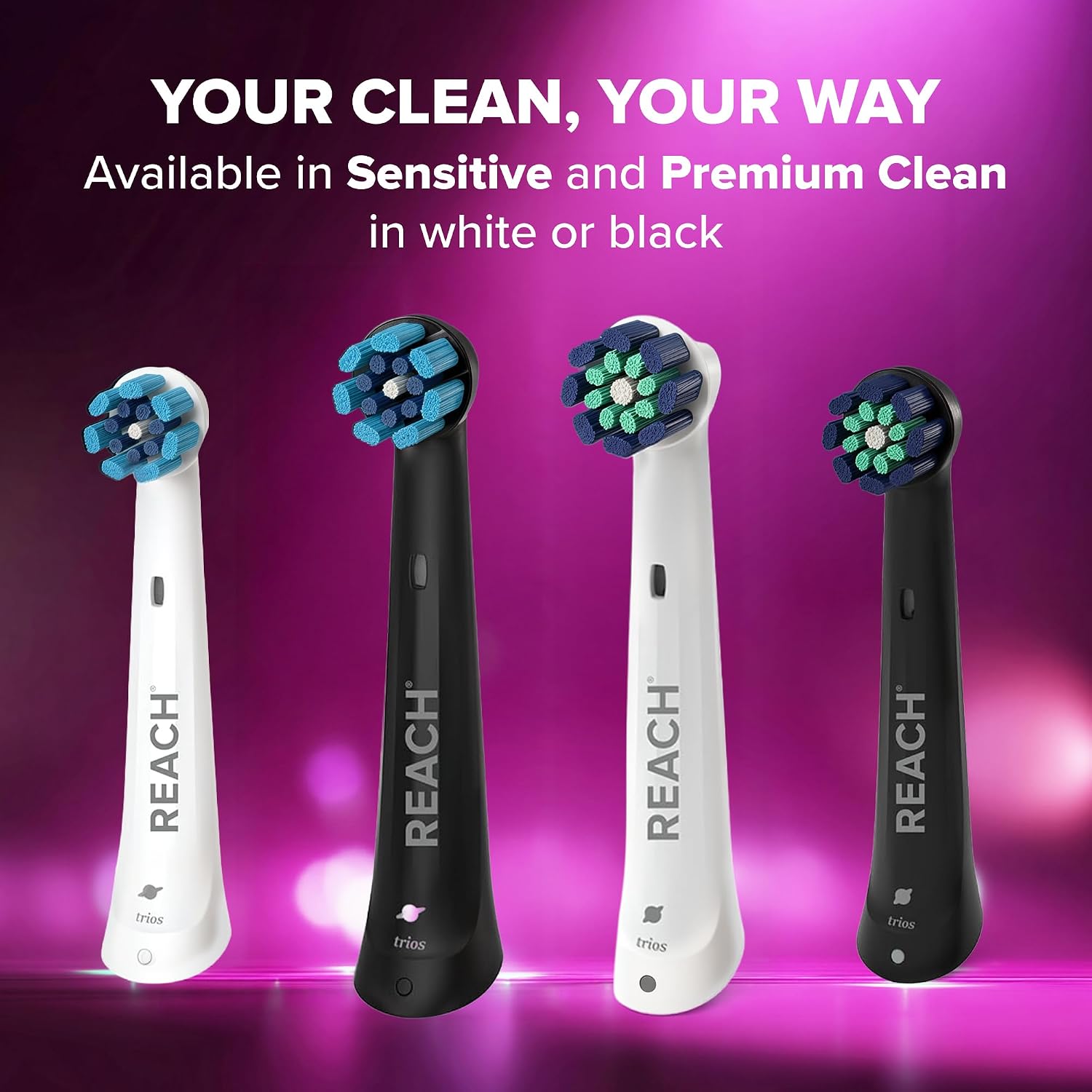 Reach Sensitive Replacement Toothbrush Heads, Black, 2 Ct, Fits All Oral-B iO Electric Toothbrushes, Gentle Triple-Action Ultra-Soft Bristles to Polish Away Stains, Remove Plaque, Care for Gums