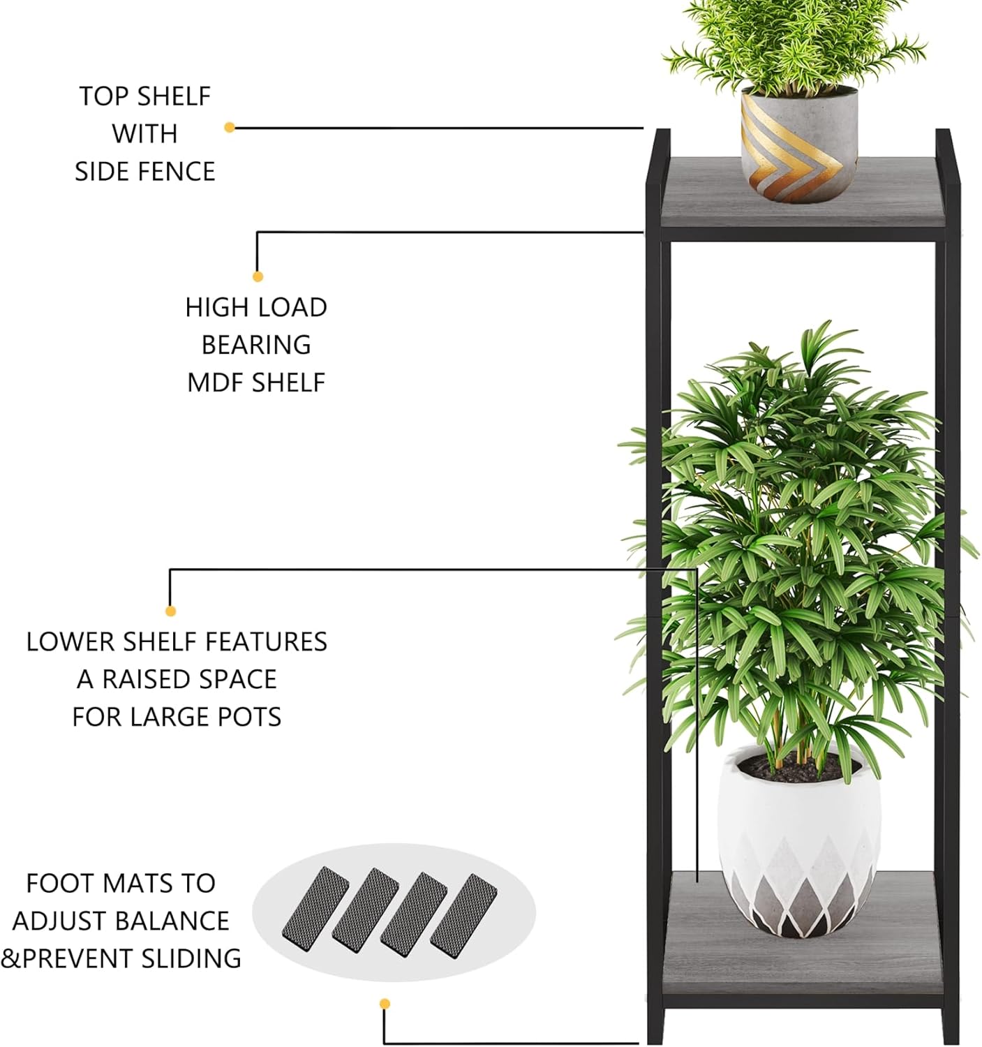 2-Tier Plant Stand Indoor, 34" Tall Modern Plant Shelf Corner Flower Pot Holder Organizer for Living Room Balcony Garden, Oak Grey
