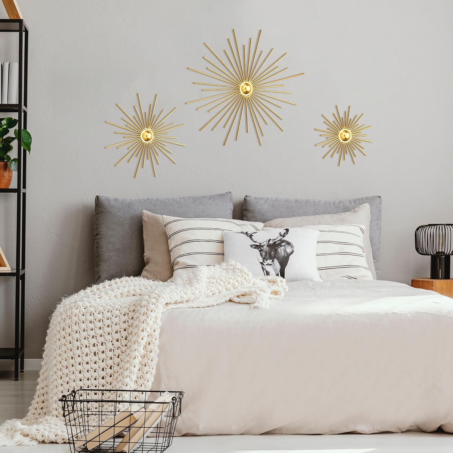 Fourluoo 3 Pack Gold Sunburst Mirrors for Wall Decor Circle Flowers Mirrors Decorative Gold Hanging Wall Art Flowers Mirror for Home Living Dinning Room Bedroom Bathroom Boho Decoration(Cute)