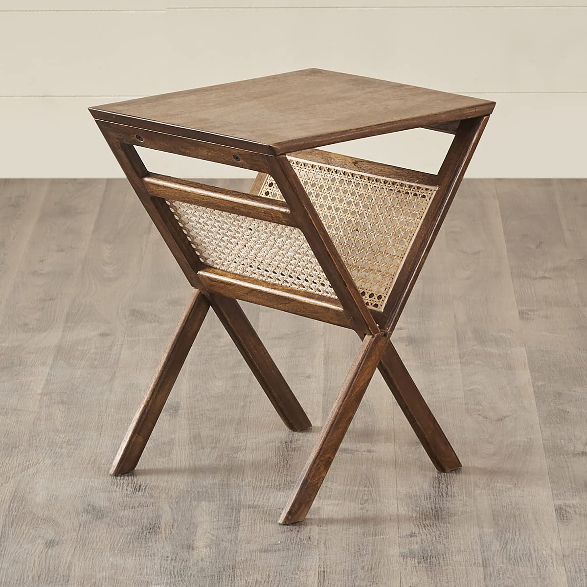 Home Centre Cane Connection Mango Wood Magazine Table, Walnut, 16 * 13 * 19 Inches (DL-14618)