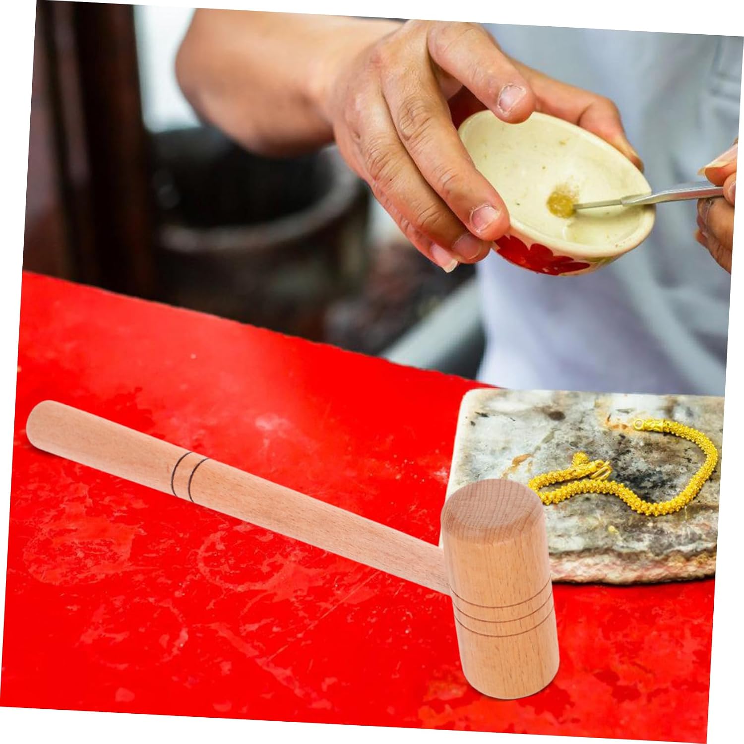 Luxshiny Wood Ring Set with Sizing Rod and Mallet Jewelry Repair Tool for Fixing Resizing and Reshaping Deformed Rings and Restoration