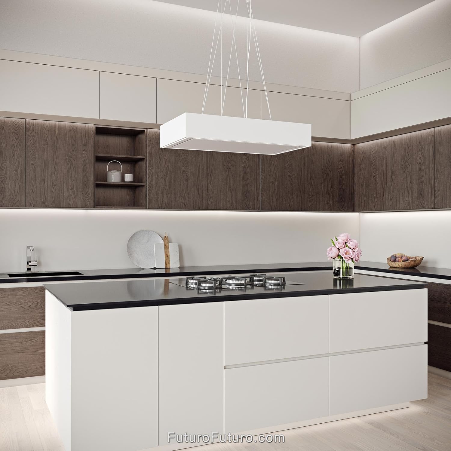 Futuro Futuro Island-Mount Ductless Range Hood 36" 940-CFM | Balance White | Contemporary Vent Hood | Modern Italian Exhaust Hood | LED, Ultra-Quiet with Blower