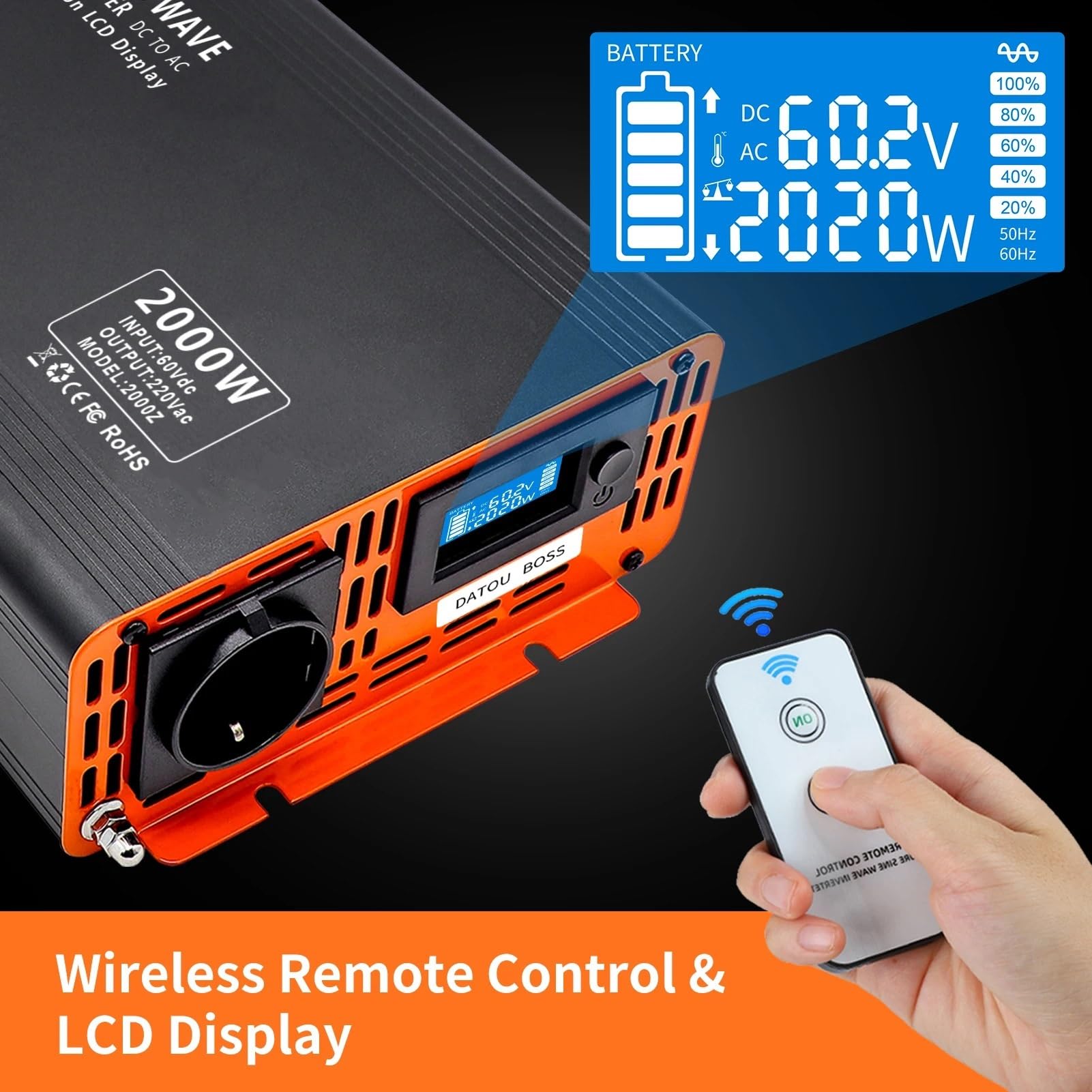 Inversor de onda sinusoidal pura de la serie PSW de la UE, 4000 W, inversor de potencia de CC de 12 V ~ 72 V a CA de 220 V ~ 240 V, inversor solar de potencia continua de 2000 W(Inverter 1000W,DC24V_A