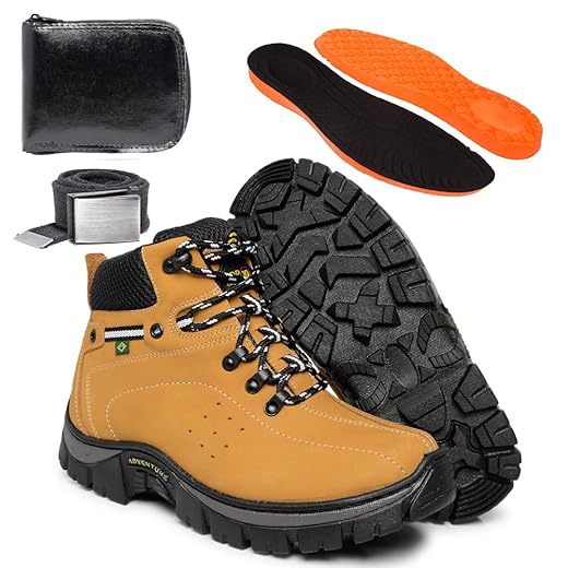 Kit Bota Coturno Adventure Masculino em Couro e Solado Costurado Adulto,Infantil e Tamanho Especial