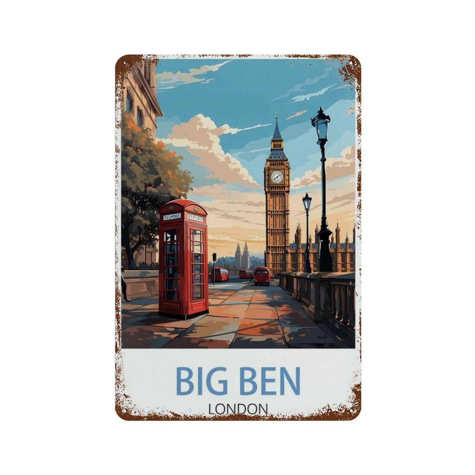 Pgcksk A28 Vintage Wall Decor Metal Poster Plaque，Big Ben London City，Sign Farmhousenostalgic Tin Sign For Home Cofe Kitchen Pub Bar Wall Decor(20X30cm）8X12 Inch-T34