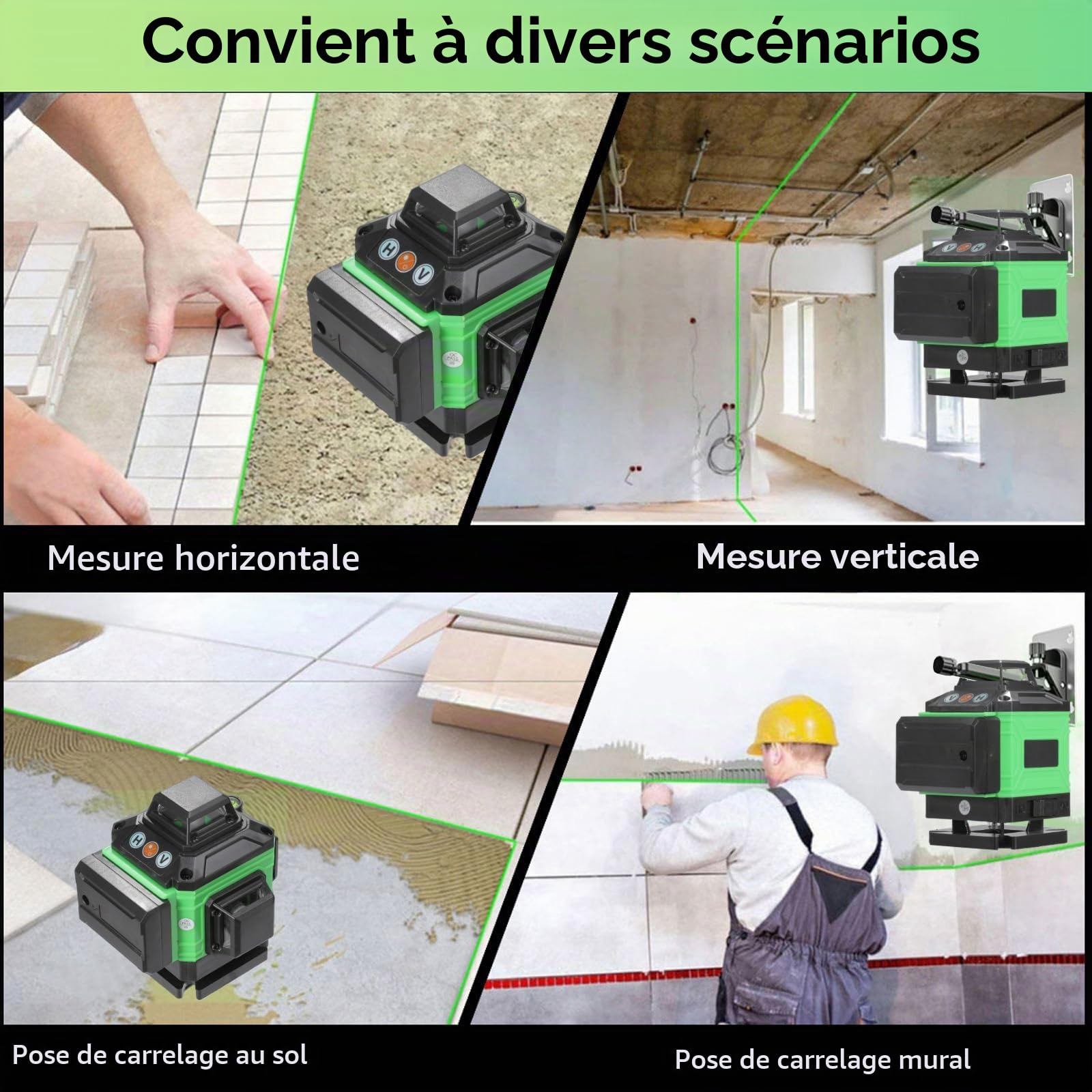 Niveau à Bulle Laser Croix 360° Autonivelant - Laser Multifonctionnel 4D avec 16 Lignes - Rechargeable USB
