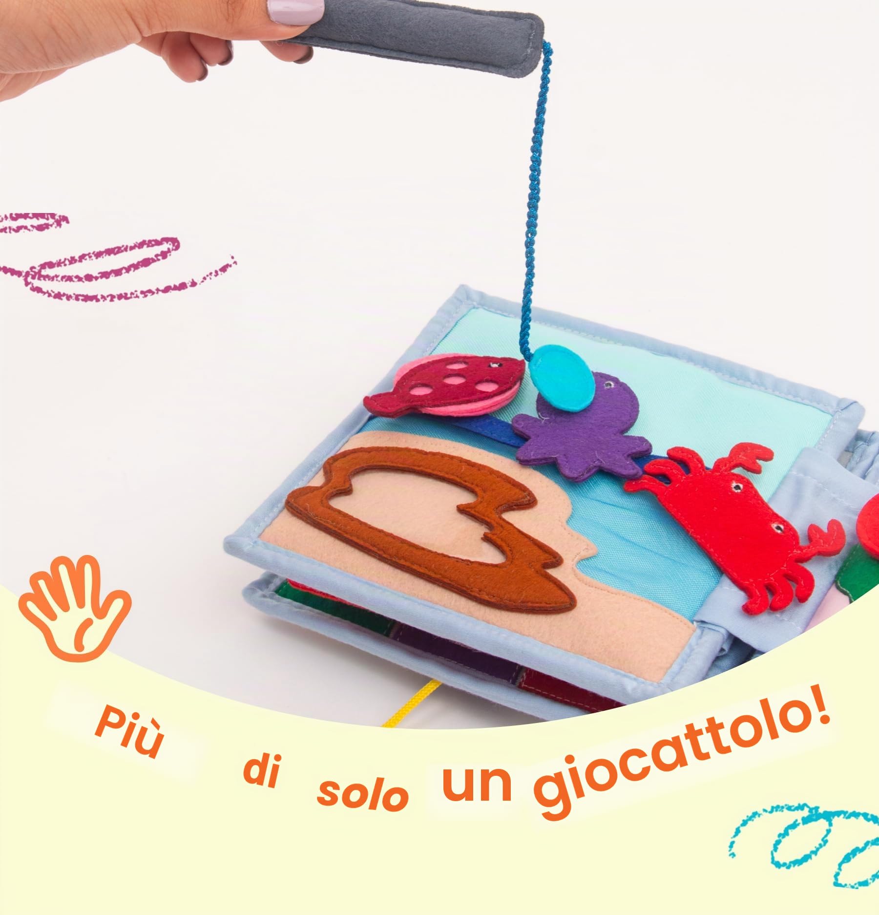 Jolly Designs® Premium Quiet Book Sunshine per bambini | Giocattoli Montessori a partire da 1 anno | Libro delle abilità motorie con varie attività