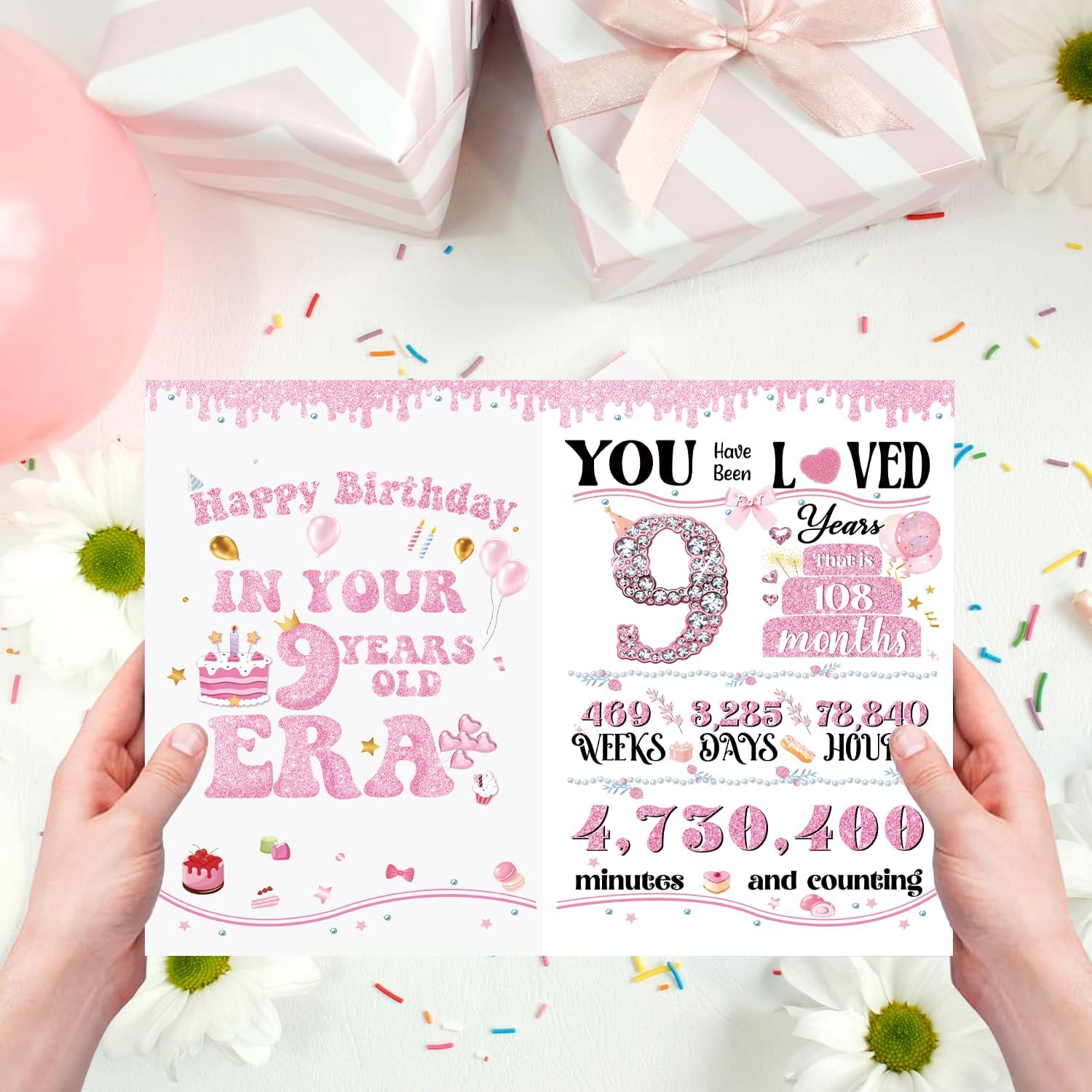 Cute 9th Birthday Card Gift for Girls Kids Child, Ideal 9 Years Old Birthday Card for Daughter Granddaughter Niece Sister Her, Best Happy Nine Years Old Gift from Dad Mom Grandma Grandpa image 5