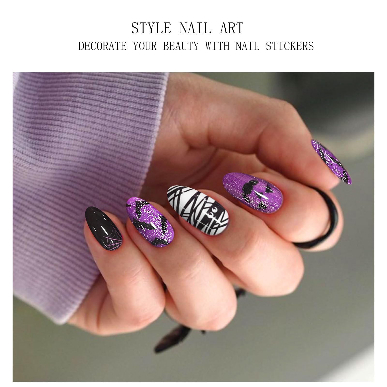 JMEOWIO Gel Nail Stickers Halloween Cat Eye Semi Cured Gel Nail Strips Wraps UV/LED Nails Art Design Decoration Accessories - Image 2