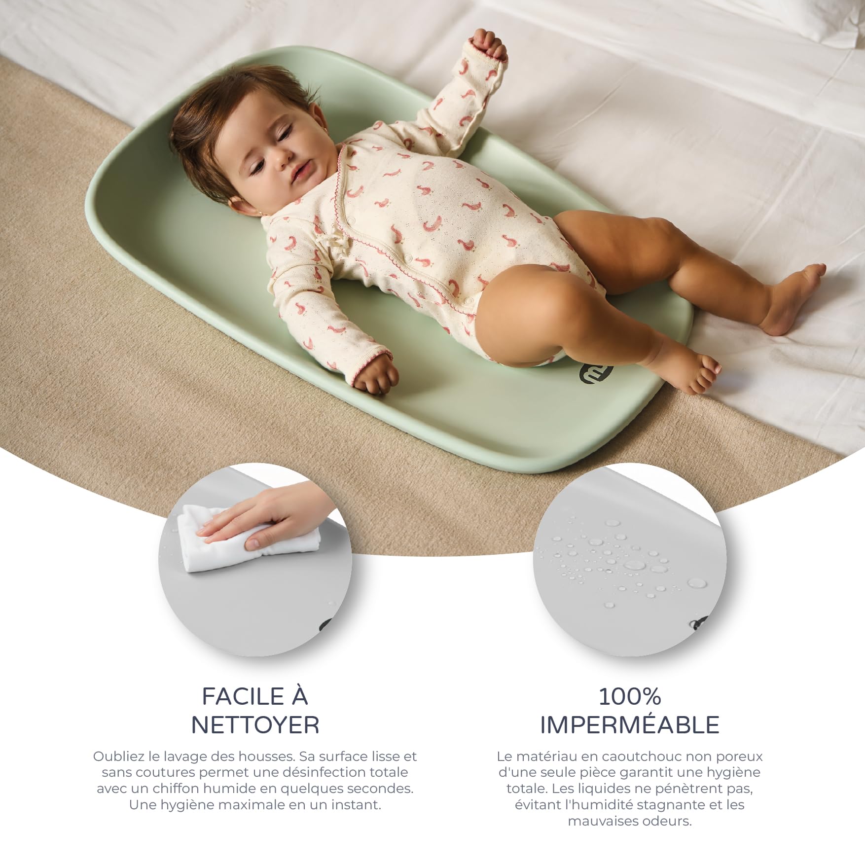 Ms BabyWorld FOAMY - Matelas à langer antidérapant en EVA - Imperméable, facile à nettoyer, compact pour les voyages et une utilisation quotidienne - De 0 m à 12 mois - 67 x 41 x 10 cm (Gris)