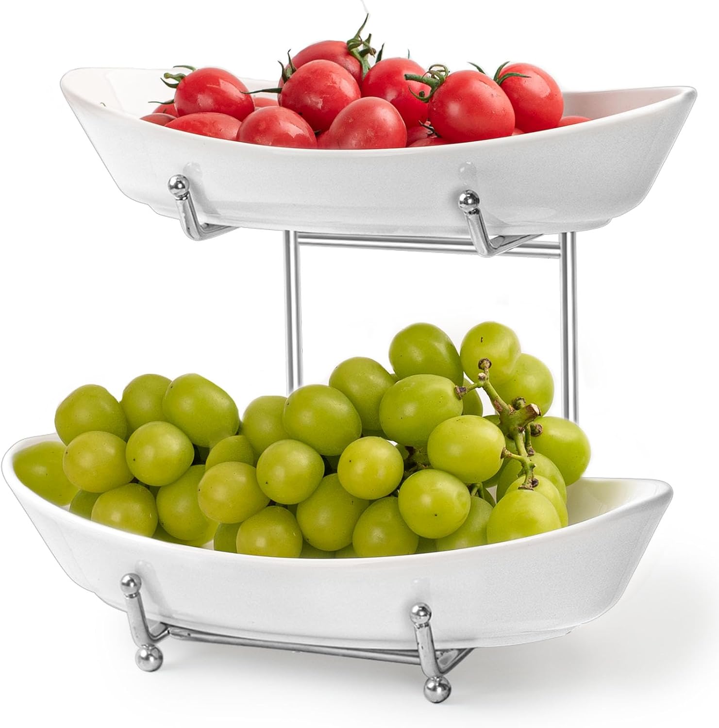 2 Tier Fruit Bowl Basket for Kitchen Counter - Fruit Bowls with Metal Stand