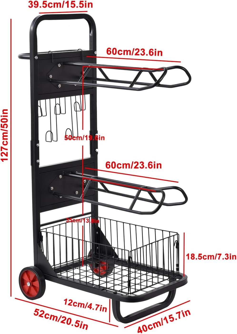 Rolling Saddle Rack Cart with Basket - 3-Tier Removable Heavy Duty Saddle Rack, Horse Saddle Tack Cart with Wheels, Organizers and Storage for Tack Room, Bridle, Horse Lovers, Cowboy H48.6xW15.7xD29.5