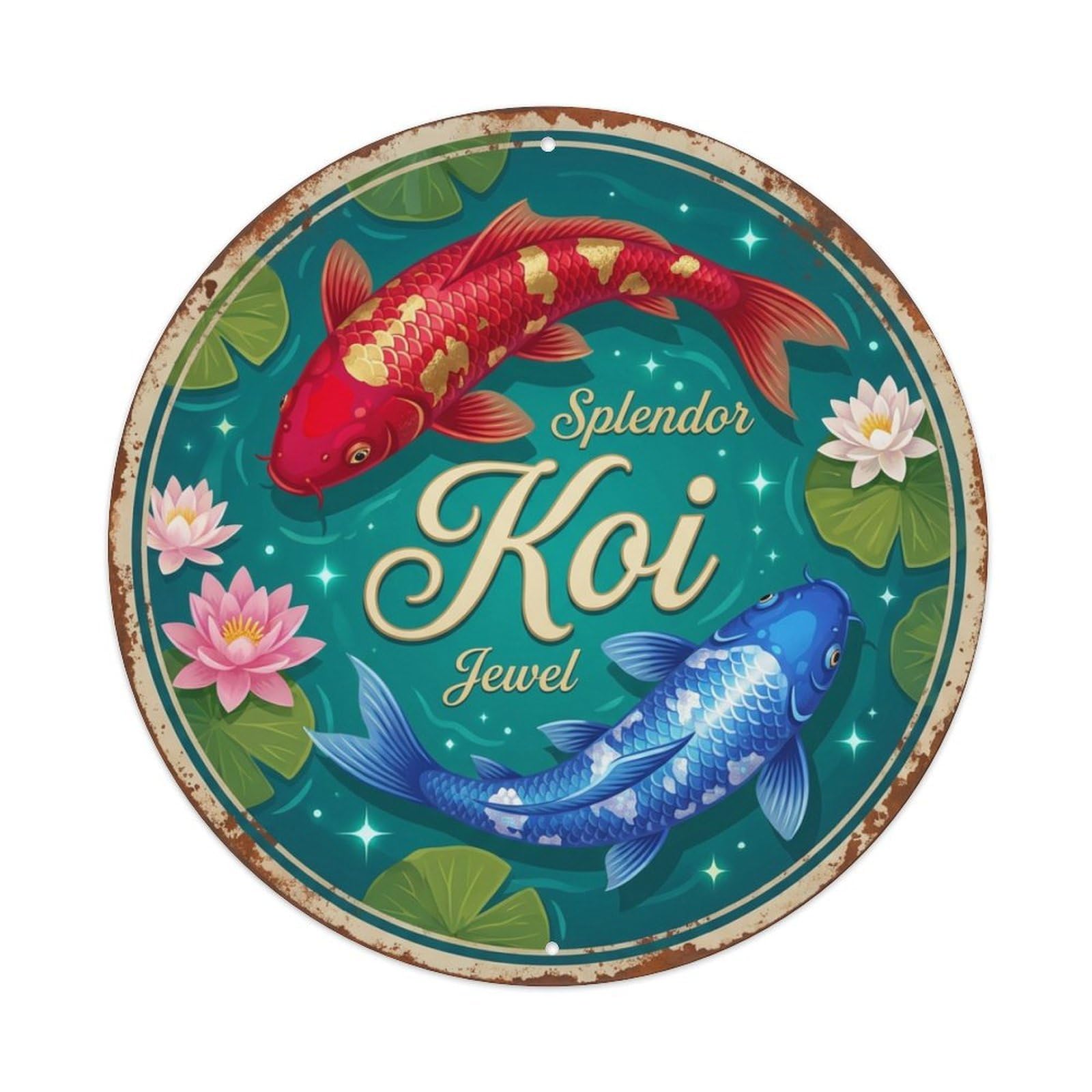Metal Tin Sign Koi Fish Jewel Magnificent Japan Retro