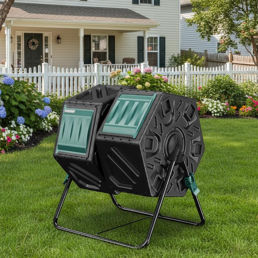 EAST OAK Dual Chamber Compost Tumbler