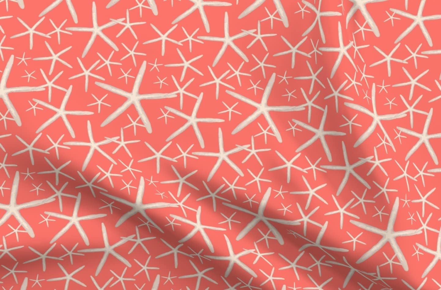 Spoonflower Fabric - Starfish Coral Beige Nautical Coastal Lake Jumbo Beach Vacation Printed on Petal Signature Cotton Fabric by the Yard - Sewing Quilting Apparel Crafts Decor