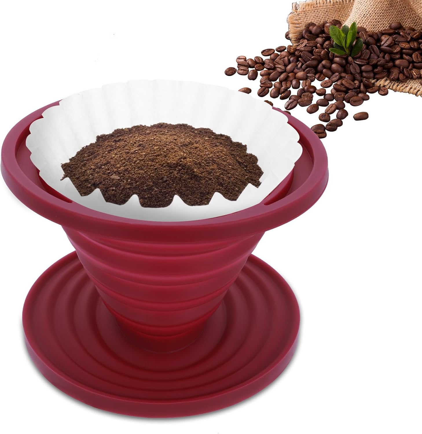 Larrel Pour Over Coffee Maker Portable Coffee Maker Foldable Reusable Pour Over Coffees Dripper Travel Camping Coffees Makers Manual Silicone Filter for Backpacking Camping Hiking Home Office