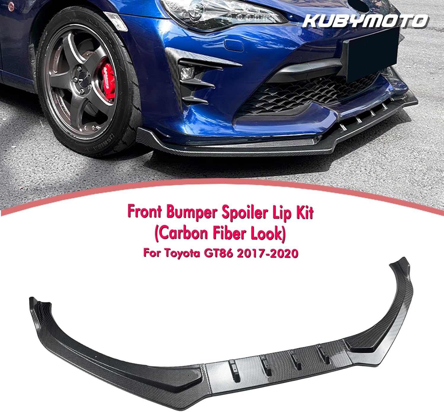 Car Front Bumper Lower Spoiler Lip Splitter Kit for Toyota GT86 2017-2020 Gloss Black/Carbon Fiber Look
