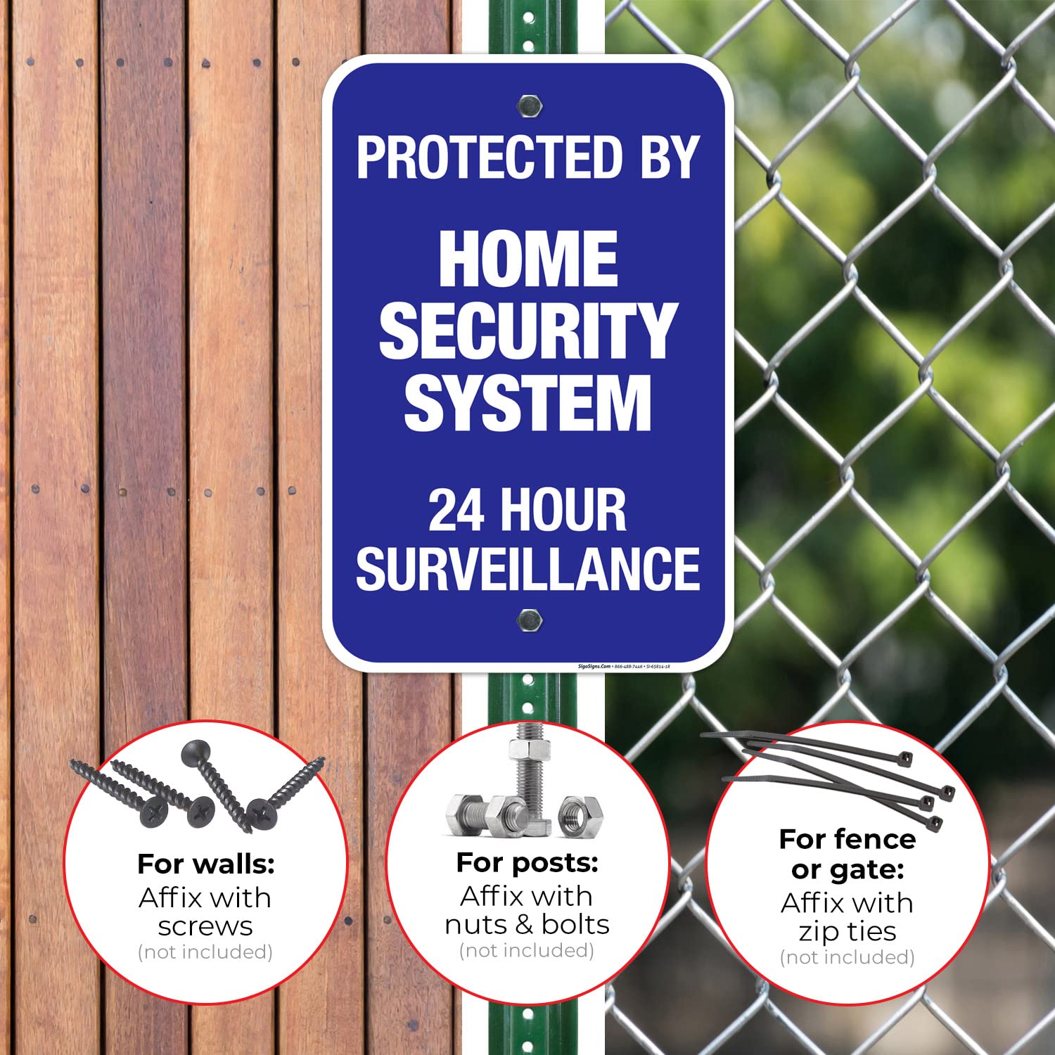 Protected by Home Security System Sign, 12x18 Inches, Rust Free .063 Aluminum, Fade Resistant, Made in USA