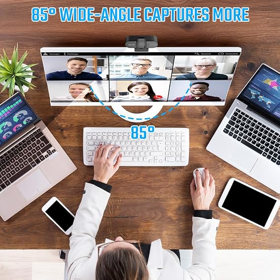 OFFCUP Webcam for PC with Microphone, 2K HD Web Camera with Privacy Cover