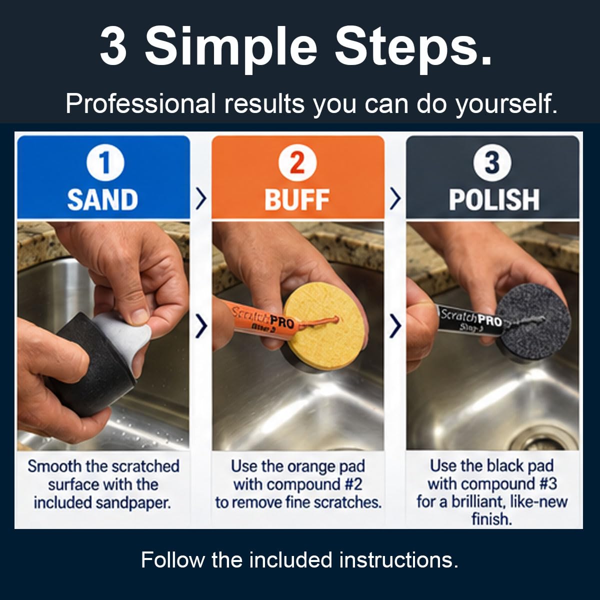 Restore Stainless Steel Sinks - Scratch Remover Kit -3 Restore Stainless Steel Sinks - Scratch Remover Kit -3