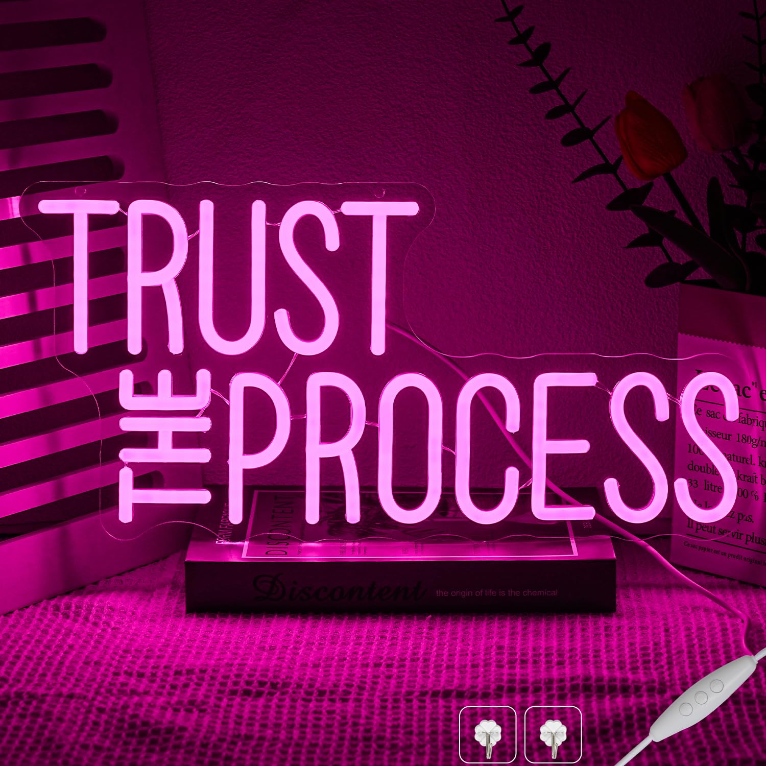 Trust The Process Neon Sign for Wall Decor Gym Neon Light Classroom LED Sign Fitness Neon Light Sign Pink Letters for Club School Bedroom Home Office Decor Gym Lover Gift