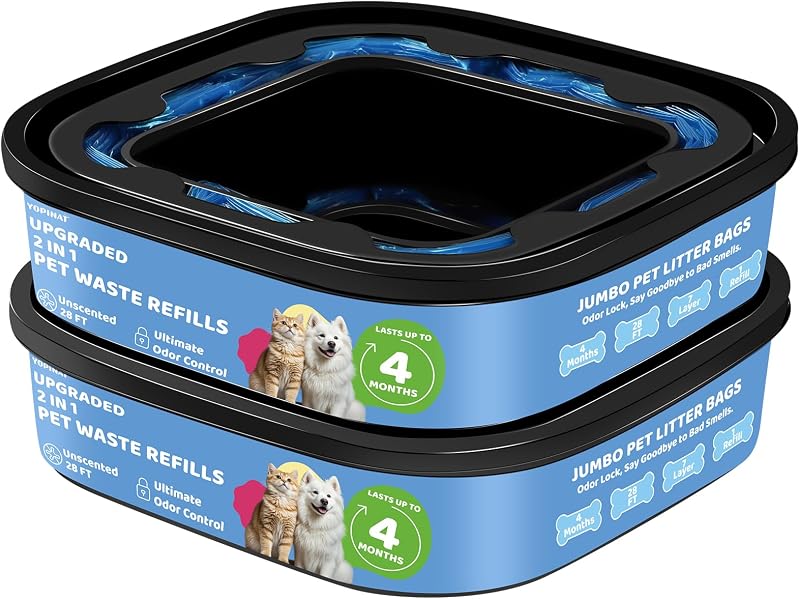 Genie Refill Bags for Cat Dog 2 Pack - Total 56FT Lasts Up to 8 Months - 2026 New Superior Odor Control for Dog Poop Cat Litter Bags - Pet Waste Refill Bags Fits Pet Genie and Litter Genie Pails
