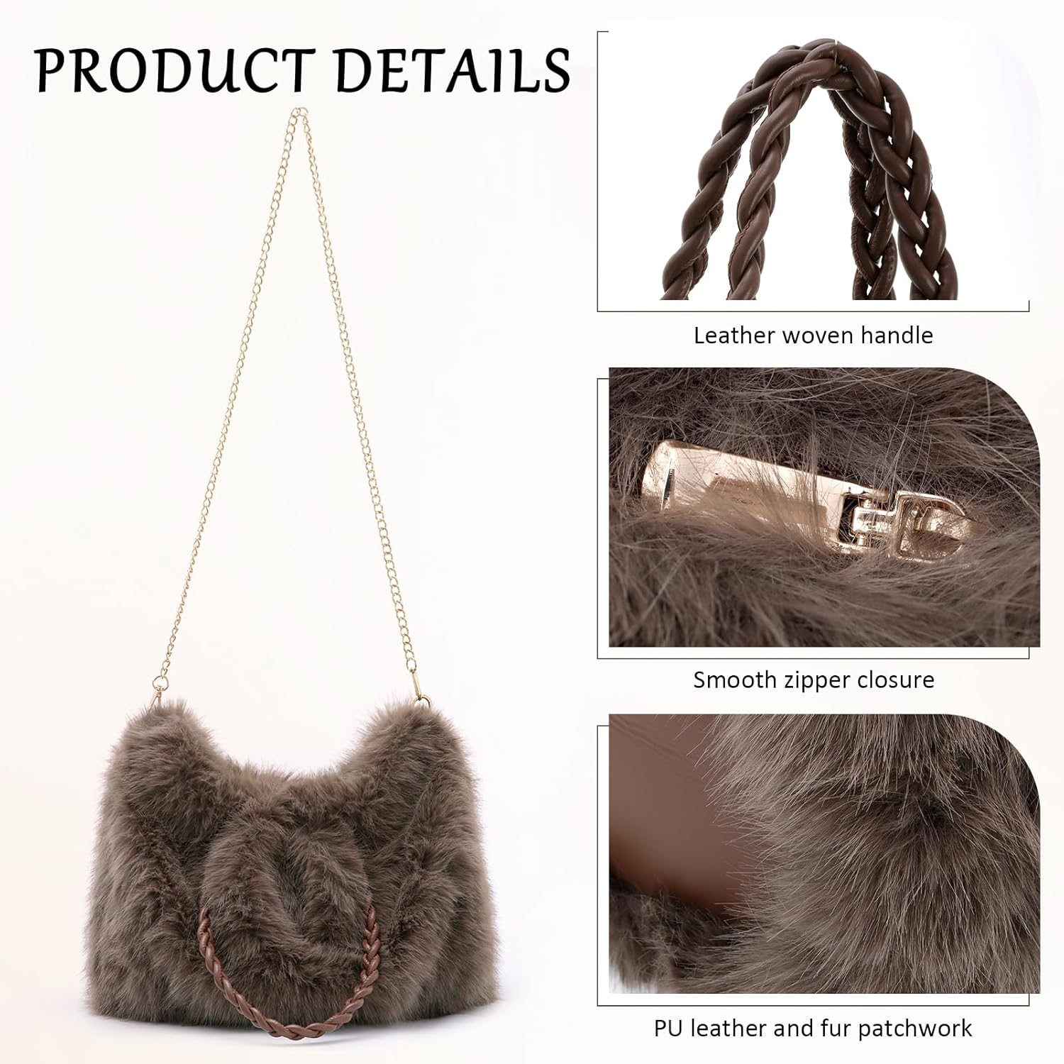 Fecialy Women Furry Handbag Winter Fluffy Tote Bags Fuzzy Crossbody Shoulder Bag Faux Fur Purse - Image 4
