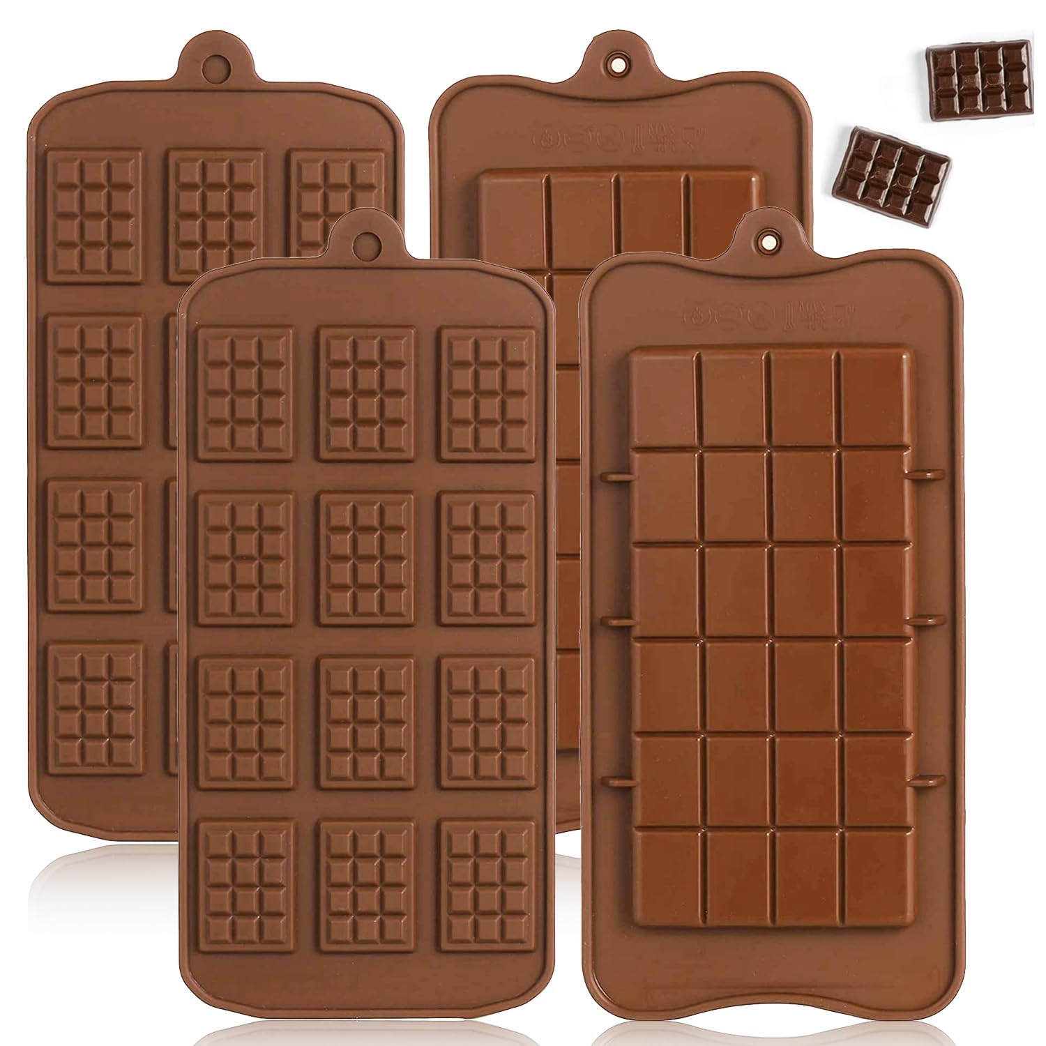 4 PCS Chocolate Molds, Chocolate Bar Mold, Non-Stick Silicone Chocolate Candy Mold, Silicone Mould Chocolate Bar BPA-Free Non-Stick Coating Chocolate Bar Mould for Chocolate Sweets Jelly Ice Cubes