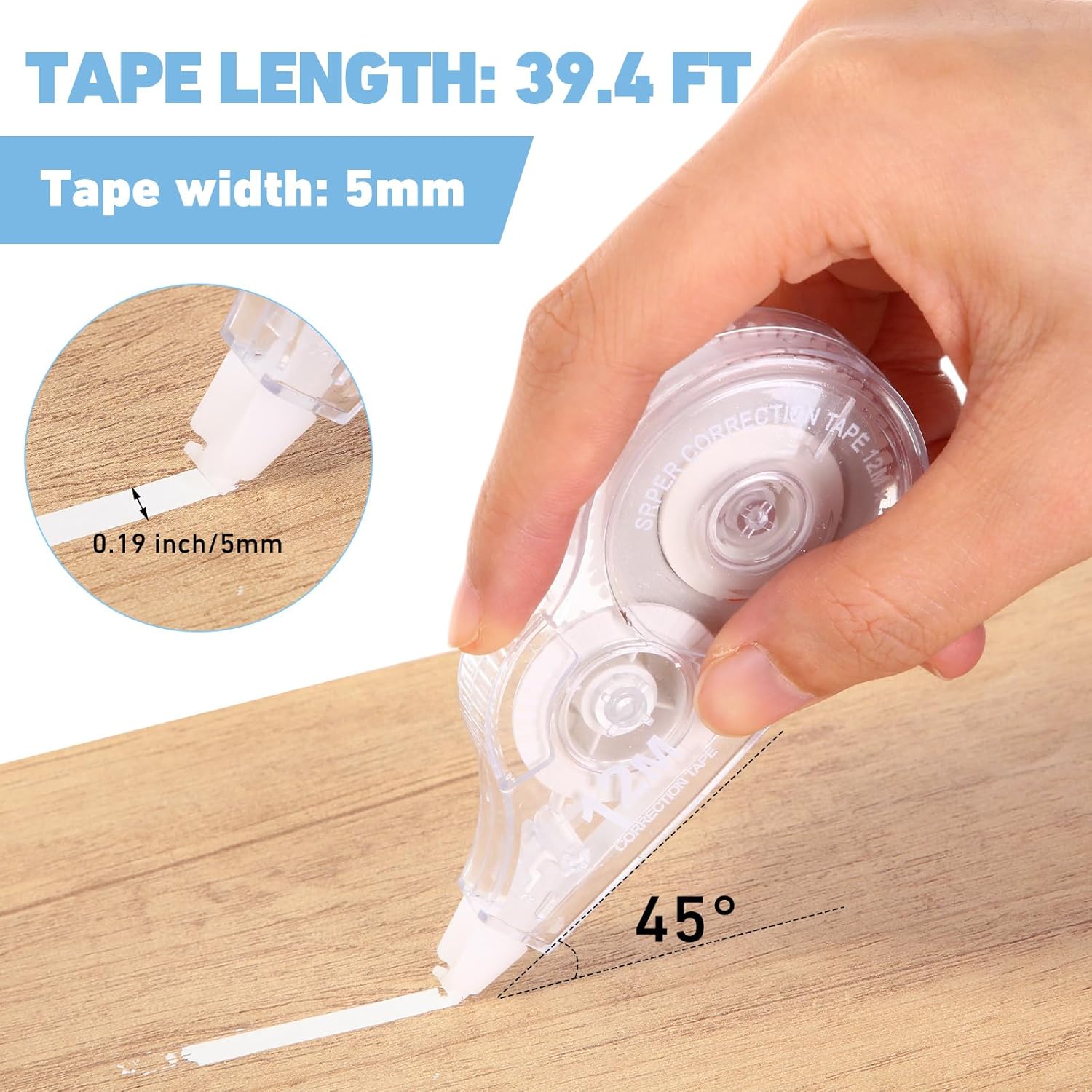 AmazingSpark 100 Pcs White Correction Tape Bulk, 39.4 Ft, Tear-resistant Easy to Use Applicator for Instant Corrections for School Office Note Taking Journal (Tape Width 0.2 in, Clear)