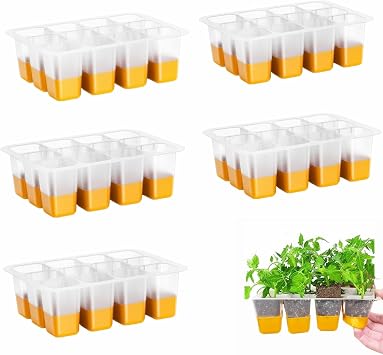 5pcs Seed Starter Tray, Silicone Seeding Starter with Pop-Out Cells 60 Cells in Total, Plant Growing Trays for Seed Starter, Indoor Seeding Planting Growing5PCS,Orange