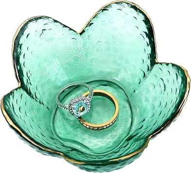 Crystal Green Flower Ring Dish Jewelry Tray