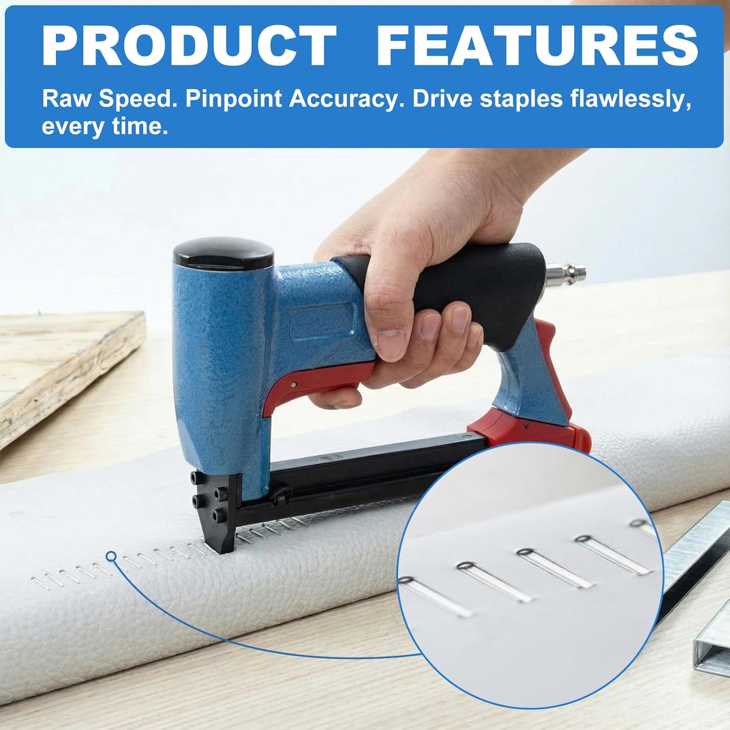 Pneumatic Upholstery Stapler, 22 Gauge Compatible with 71 Series Air Staple Gun (3/8" Crown), 1/4"-5/8" Length, 190-staple Magazine, 60-100 Psi, 1/4" Npt(Short)