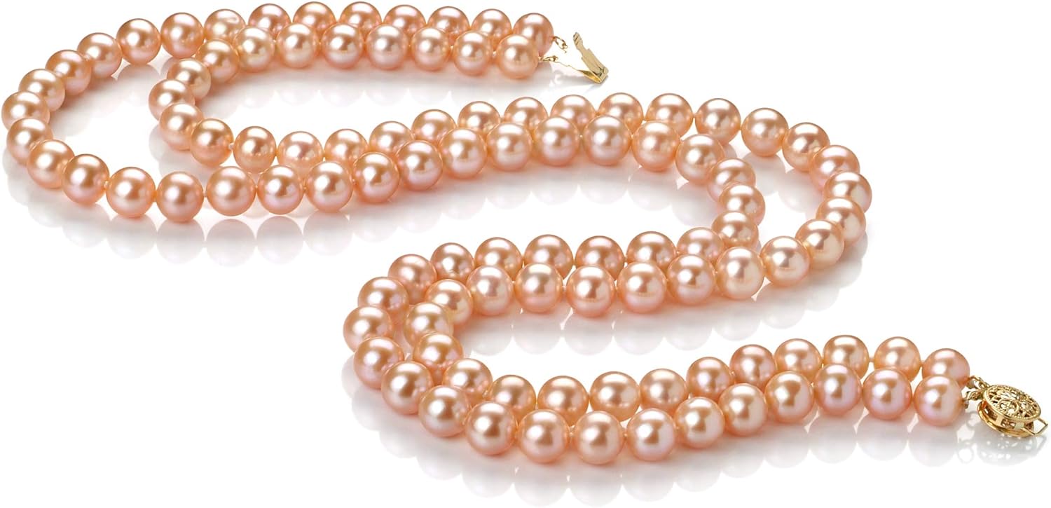 Jamilia Pink 7-8mm Double Strand AA Quality Freshwater Gold filled Cultured Pearl Necklace For Women