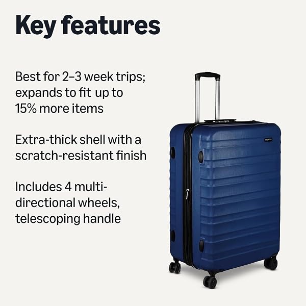 Amazon Basics 30-Inch Hardside Checked Luggage, Hardshell Suitcase With Wheels, Expandable For Up to 15% More Space, With Scratch-Resistant Surface, Four Multi-directional Wheels, Navy Blue - 2
